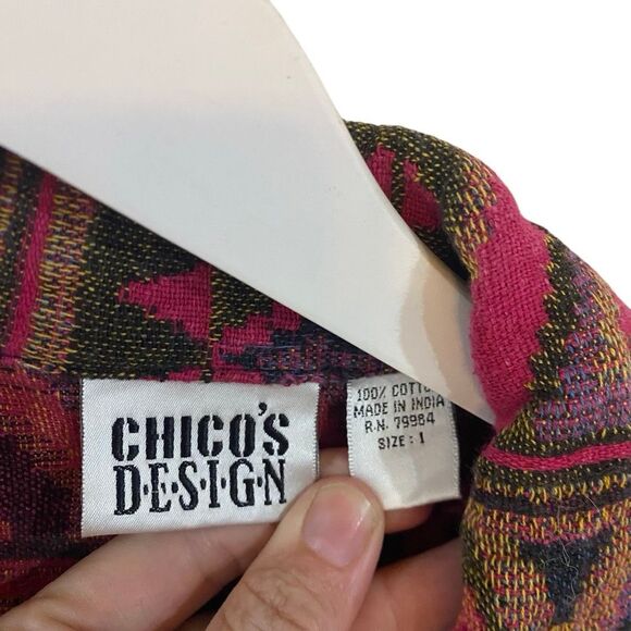 Vintage Chico’s Tapestry Jacket Aztec Southwestern Tribal Boho 100% Cotton - Picture 7 of 8